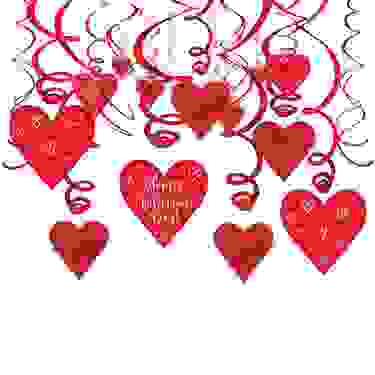 Amscan Valentine's Day Heart Cardstock & Foil Swirl Decorations, 30ct